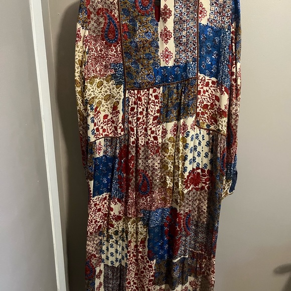 Zara bandana patchwork midi cotton dress fall colours L - Picture 6 of 7